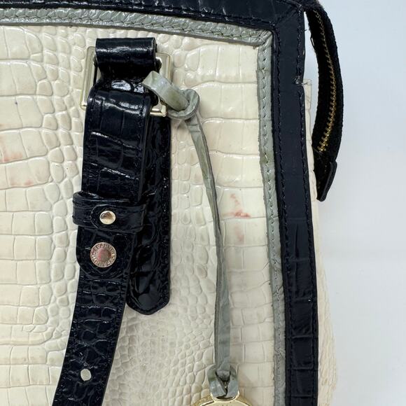 Brahmin Alice Carry All Shoulder Bag Tri Texture Ivory Gray Black Charm READ - Picture 4 of 14
